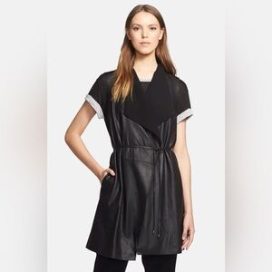 Vince Long Waterfall Draped Black Leather Belted Tie Vest